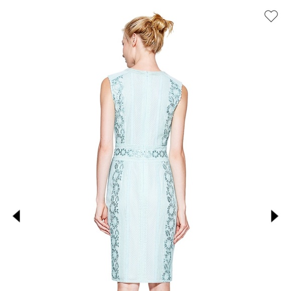 🍁☀️Tadashi Shoji Green Sheath Midi Dress Crew Neck Sleeveless - Picture 3 of 5